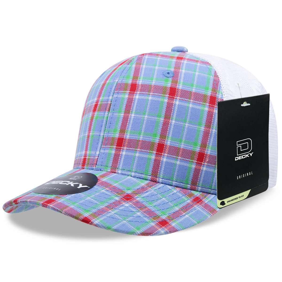 6 Panel Mid Profile Structured Plaid Trucker