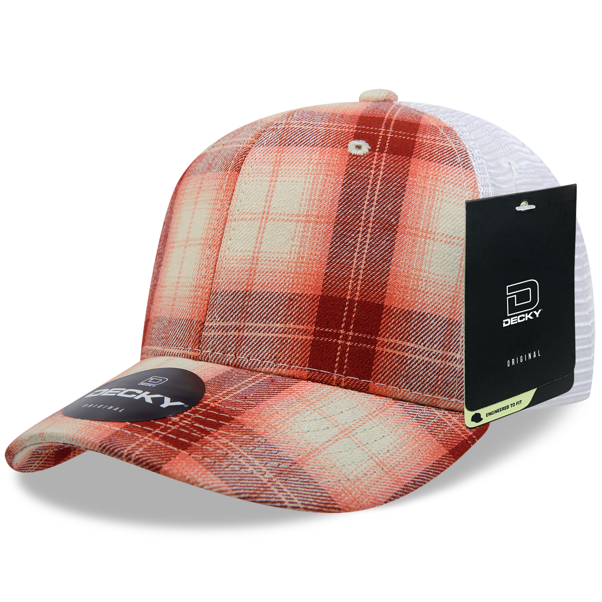 6 Panel Mid Profile Structured Plaid Trucker