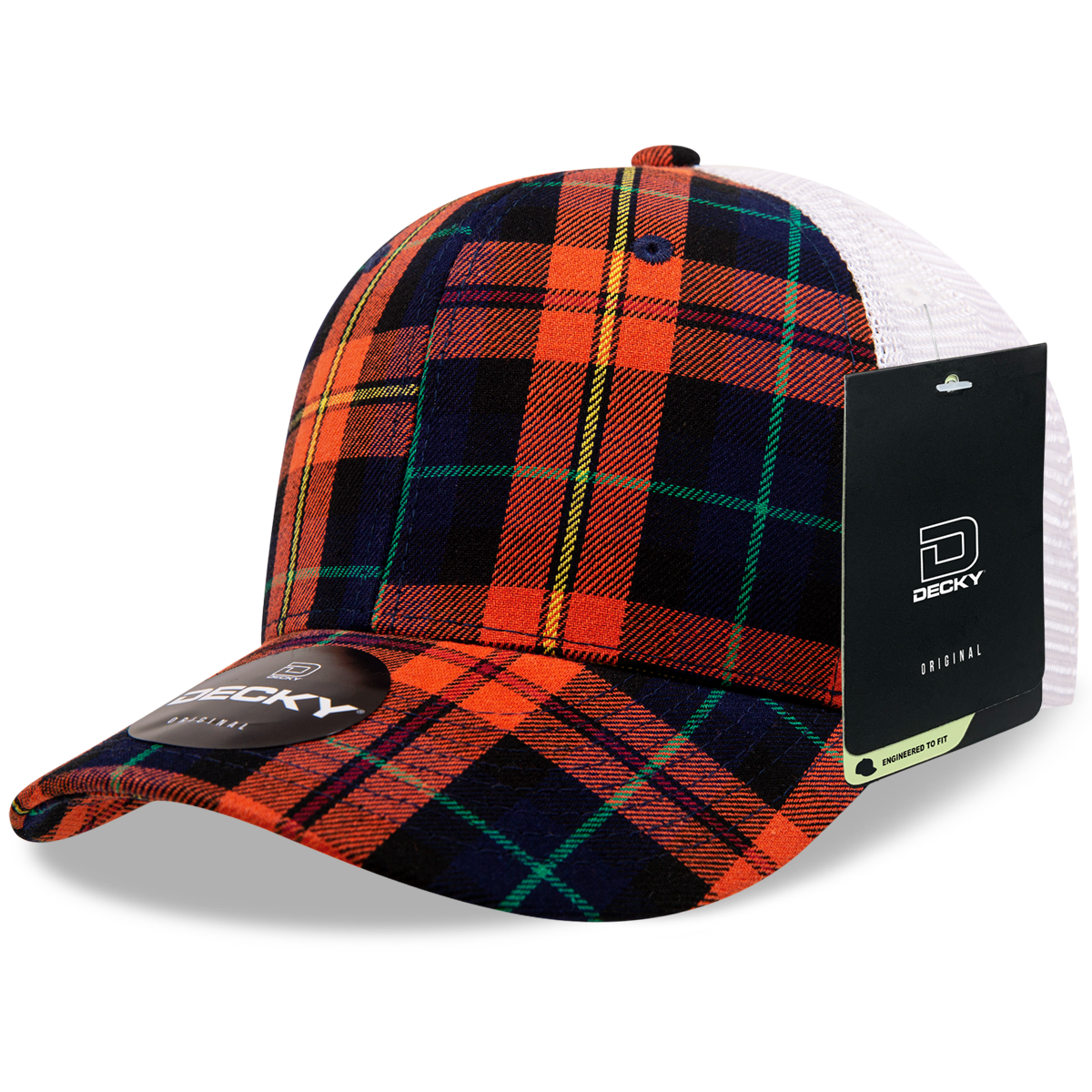 6 Panel Mid Profile Structured Plaid Trucker