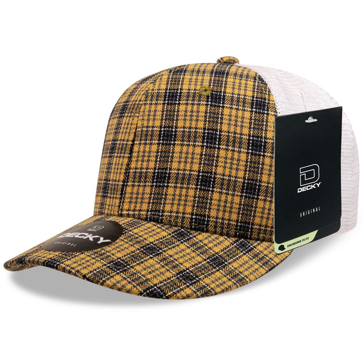 6 Panel Mid Profile Structured Plaid Trucker