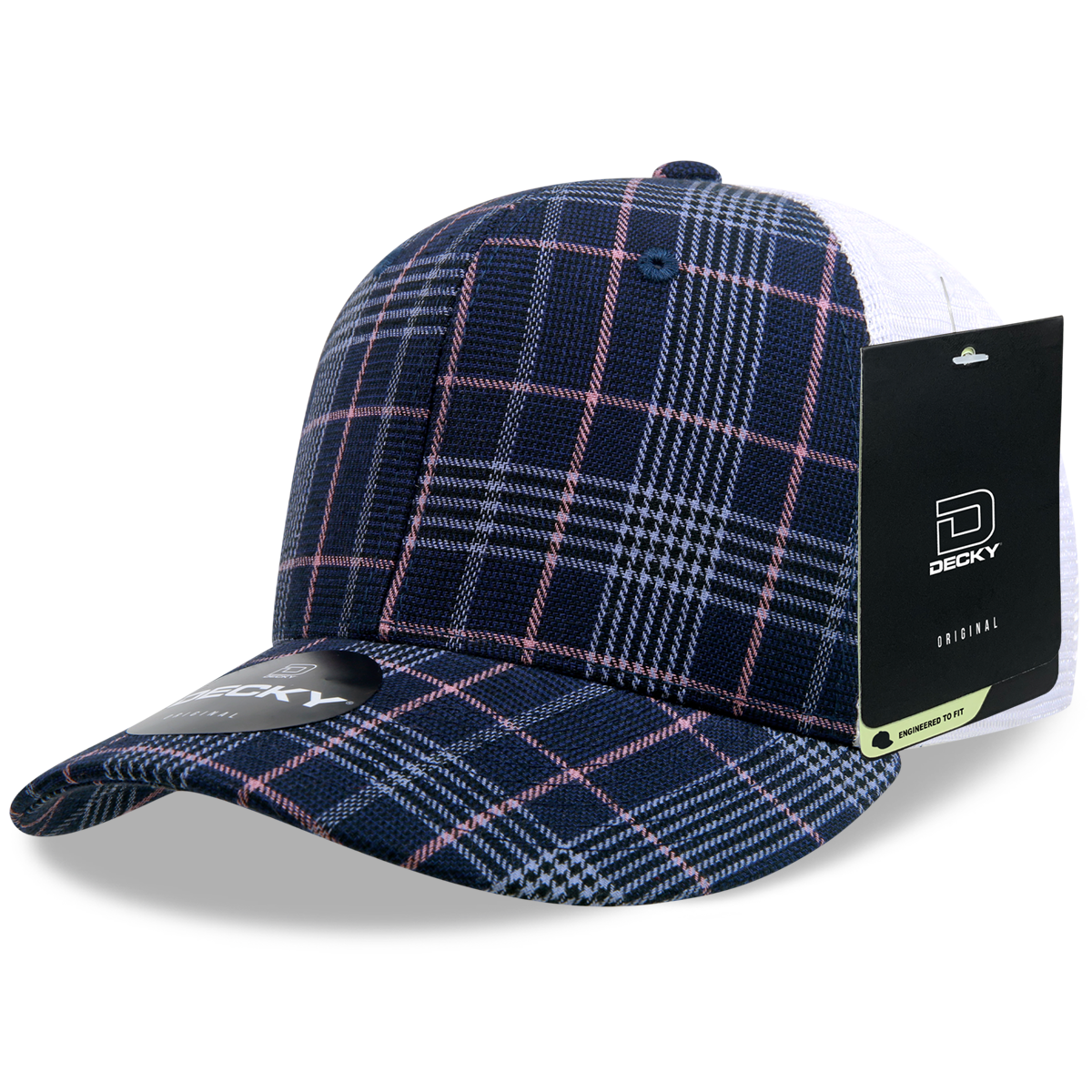 6 Panel Mid Profile Structured Plaid Trucker