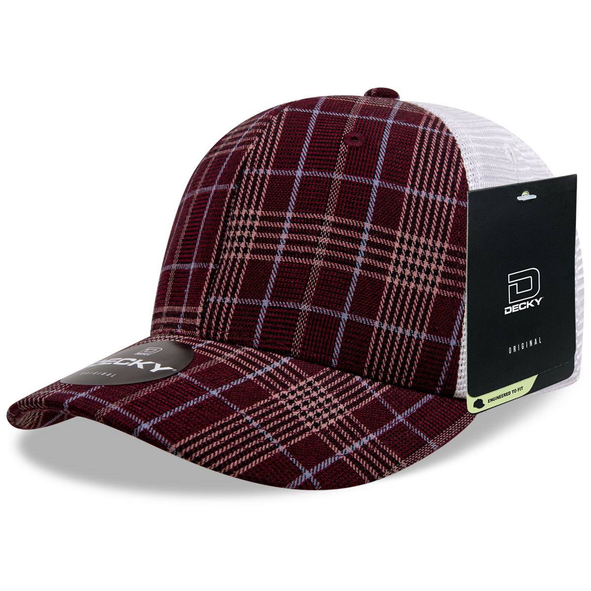 6 Panel Mid Profile Structured Plaid Trucker