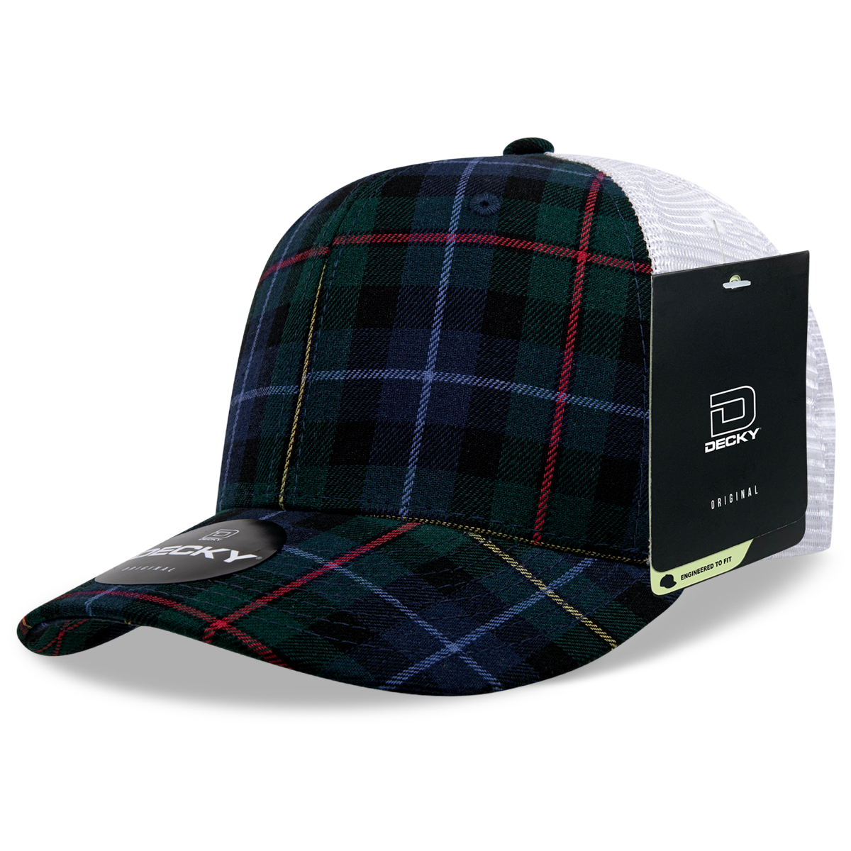 6 Panel Mid Profile Structured Plaid Trucker