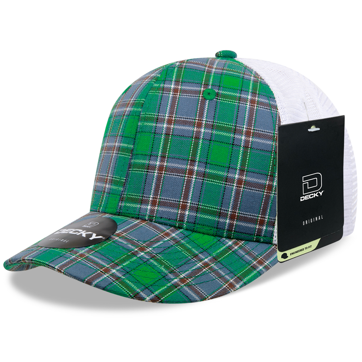 6 Panel Mid Profile Structured Plaid Trucker