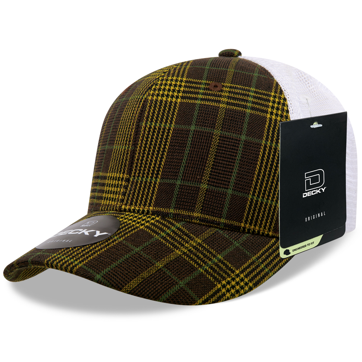 6 Panel Mid Profile Structured Plaid Trucker
