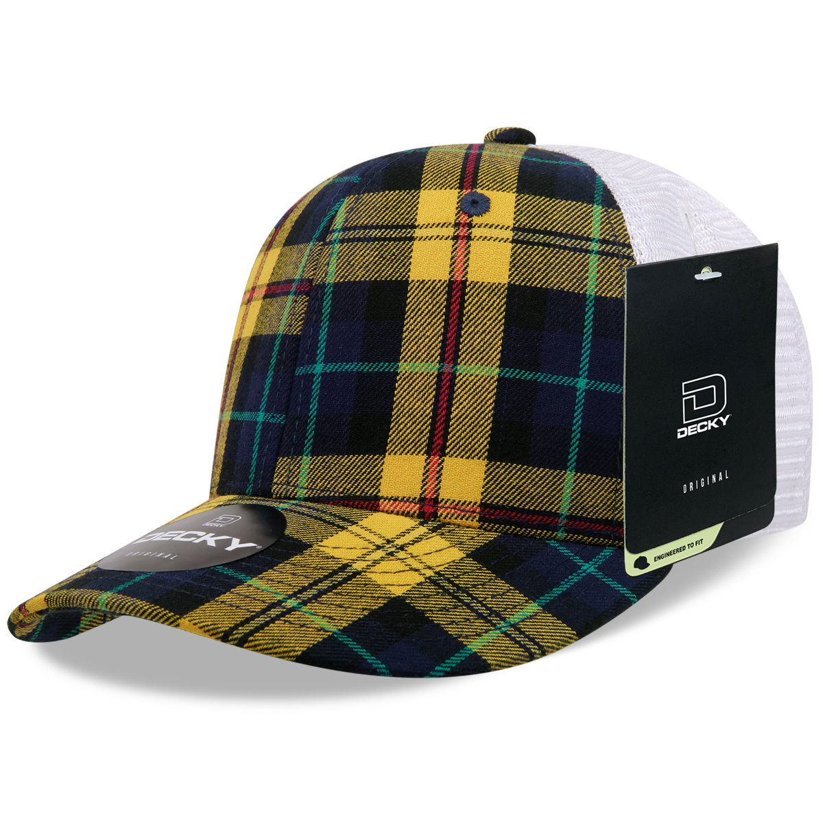 6 Panel Mid Profile Structured Plaid Trucker