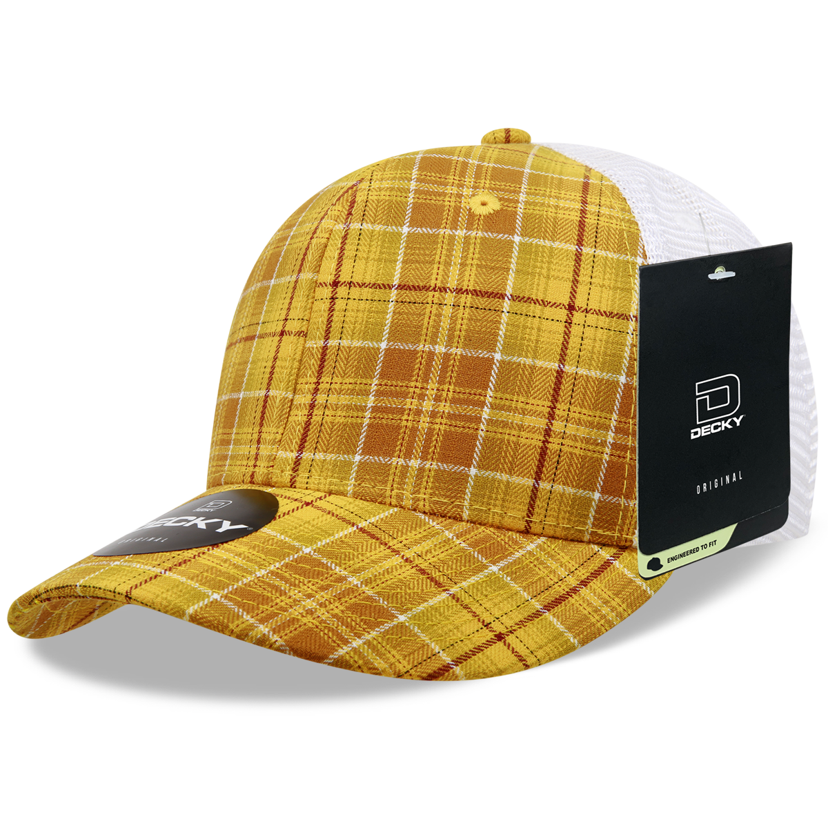 6 Panel Mid Profile Structured Plaid Trucker