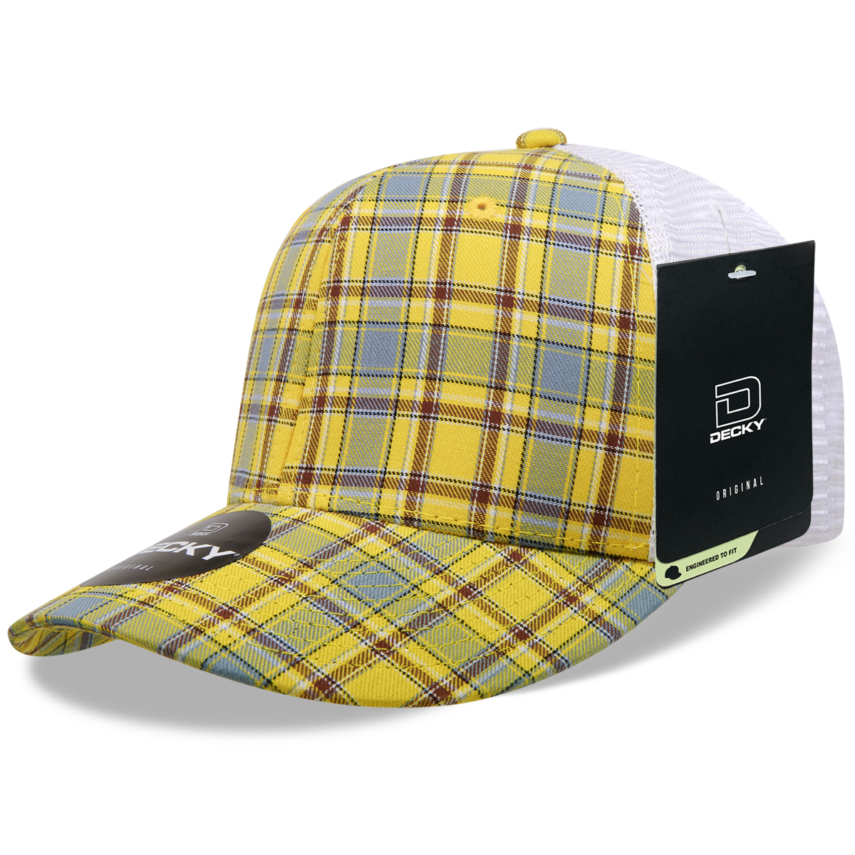 6 Panel Mid Profile Structured Plaid Trucker