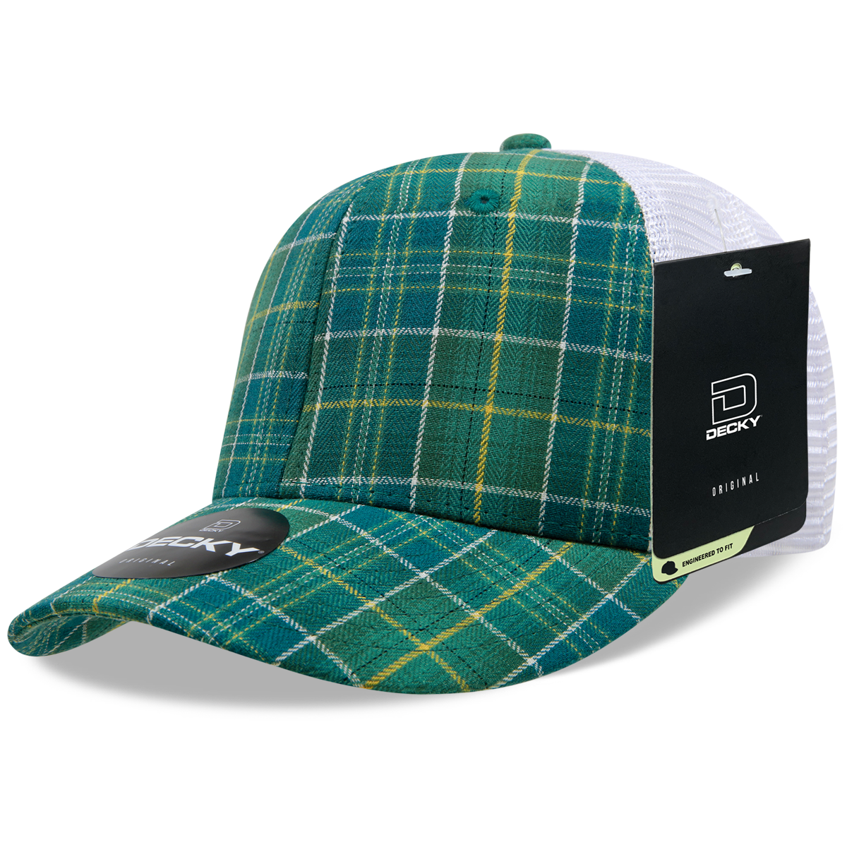 6 Panel Mid Profile Structured Plaid Trucker