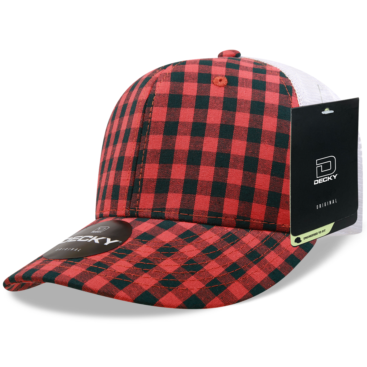 6 Panel Mid Profile Structured Plaid Trucker