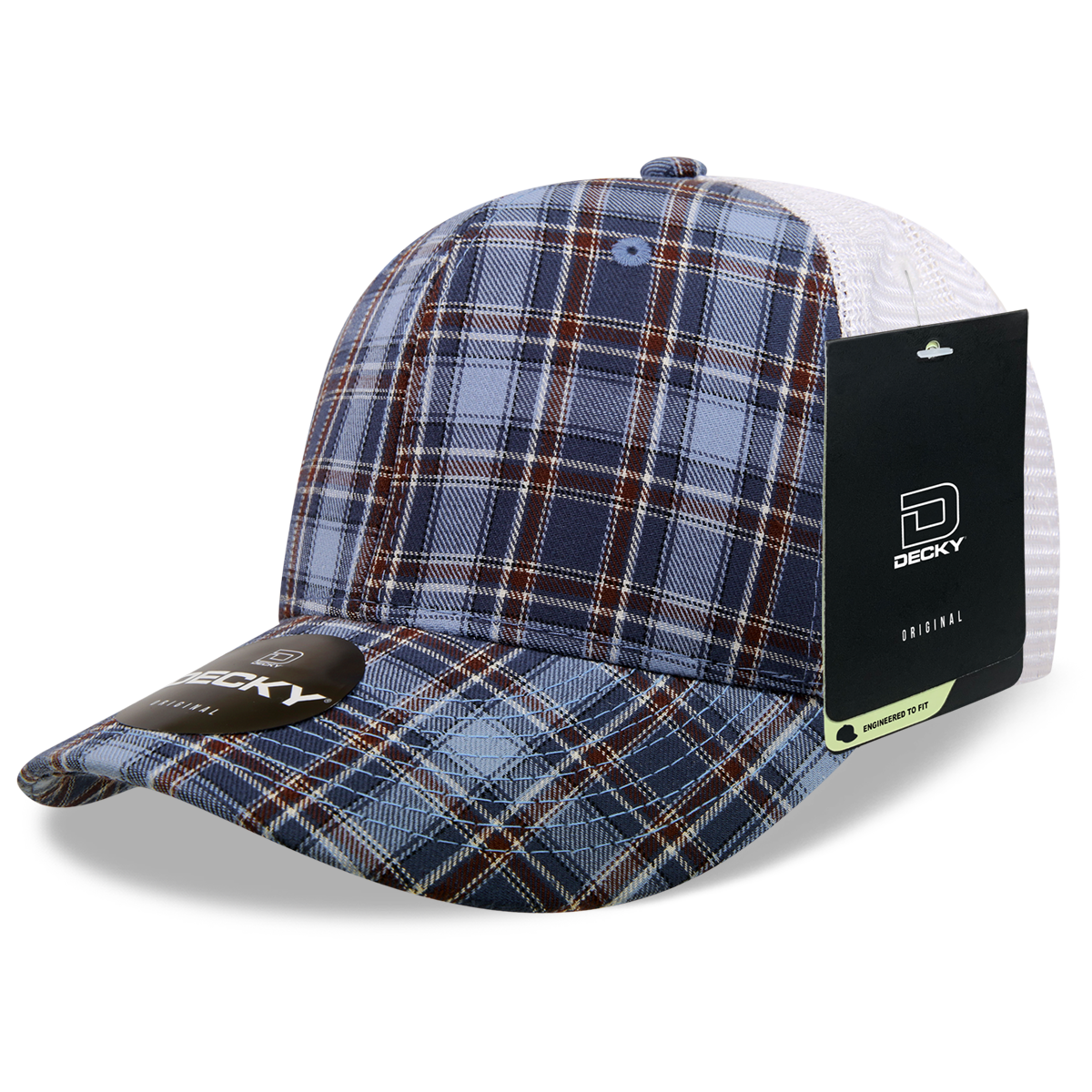 6 Panel Mid Profile Structured Plaid Trucker