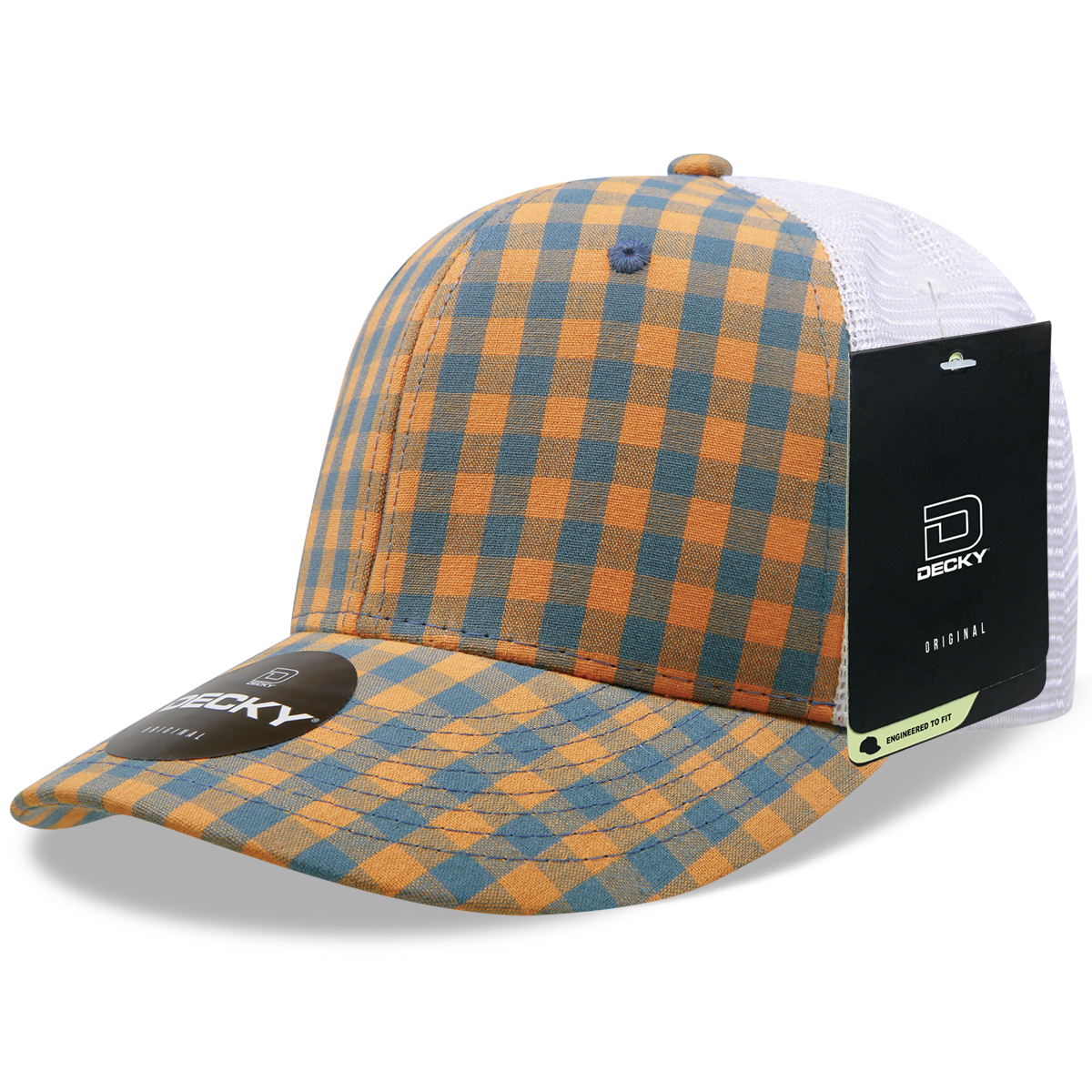 6 Panel Mid Profile Structured Plaid Trucker