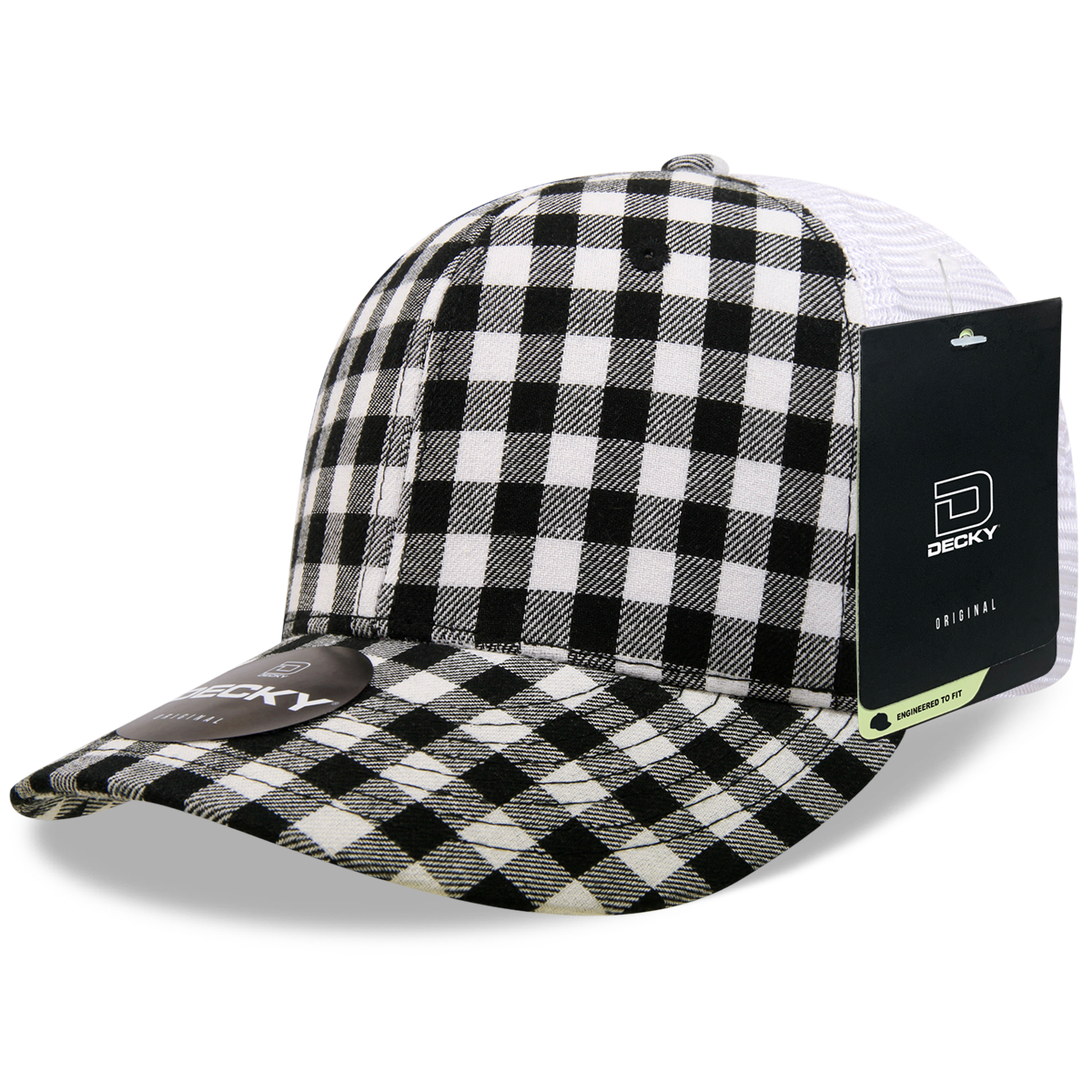 6 Panel Mid Profile Structured Plaid Trucker