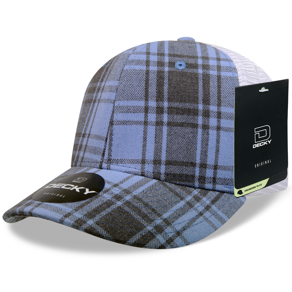 6 Panel Mid Profile Structured Plaid Trucker