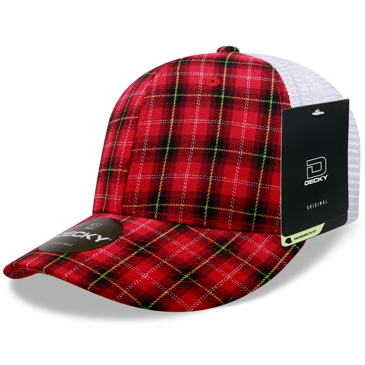 6 Panel Mid Profile Structured Plaid Trucker