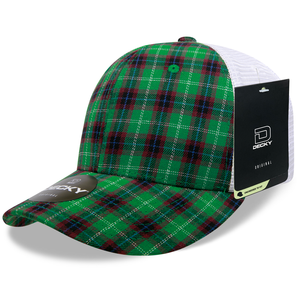 6 Panel Mid Profile Structured Plaid Trucker