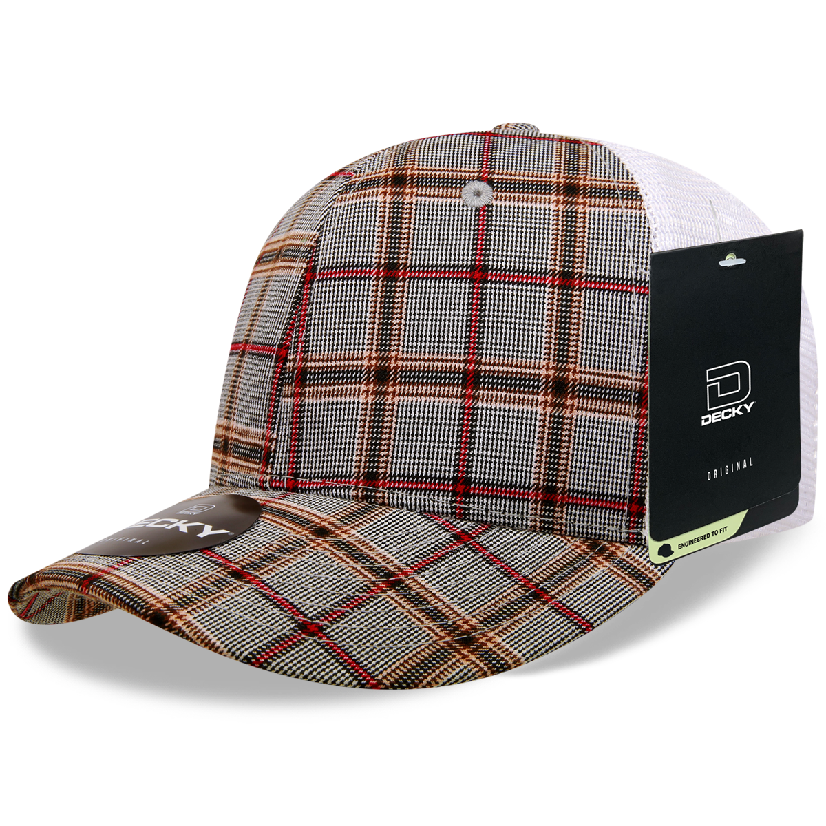 6 Panel Mid Profile Structured Plaid Trucker