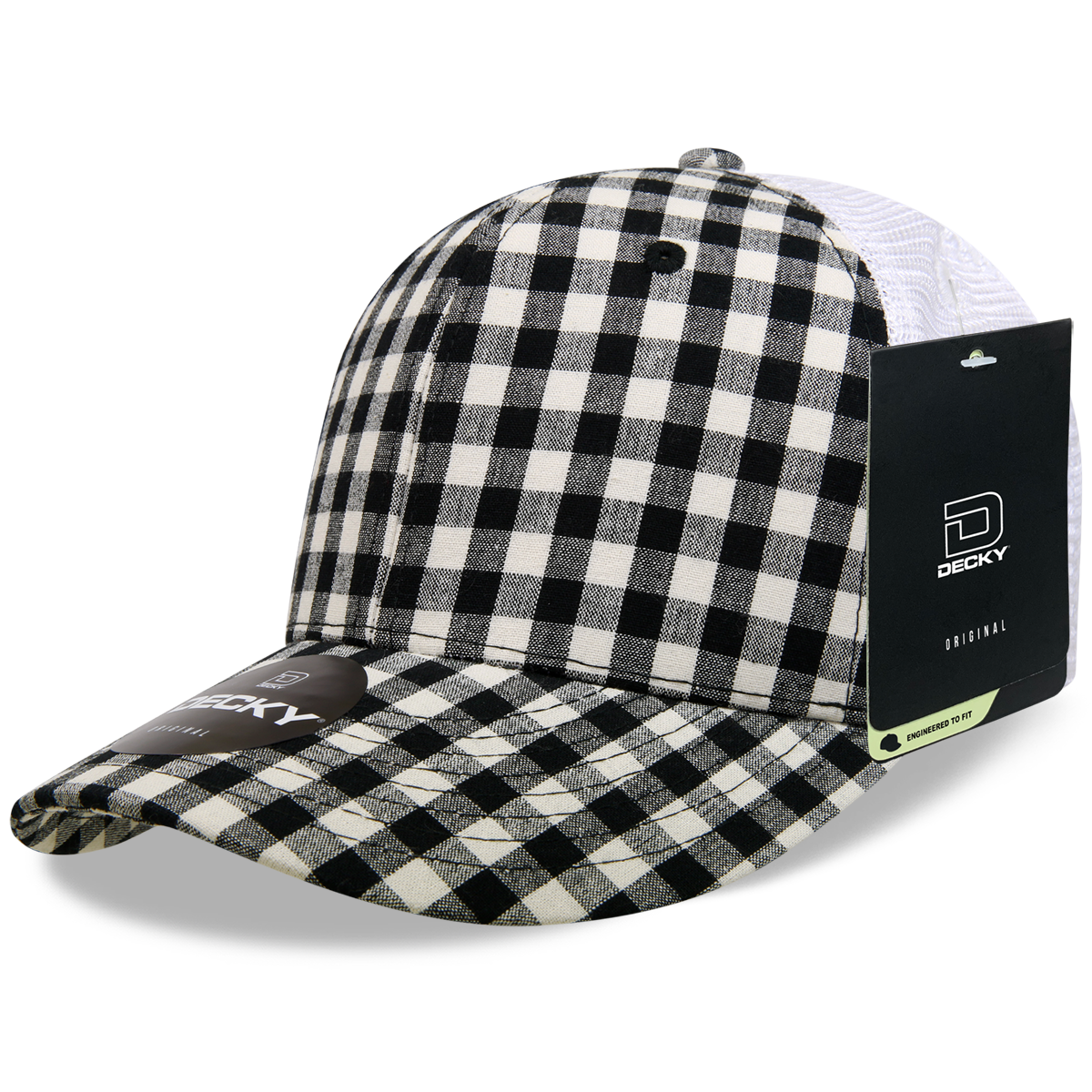 6 Panel Mid Profile Structured Plaid Trucker