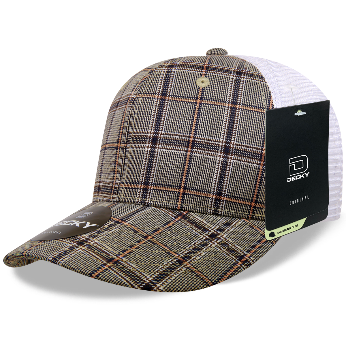 6 Panel Mid Profile Structured Plaid Trucker