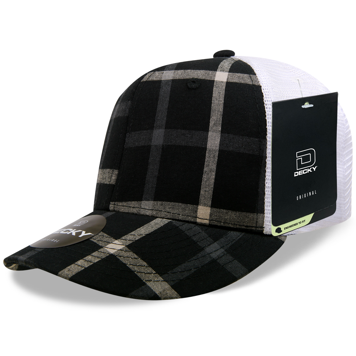 6 Panel Mid Profile Structured Plaid Trucker
