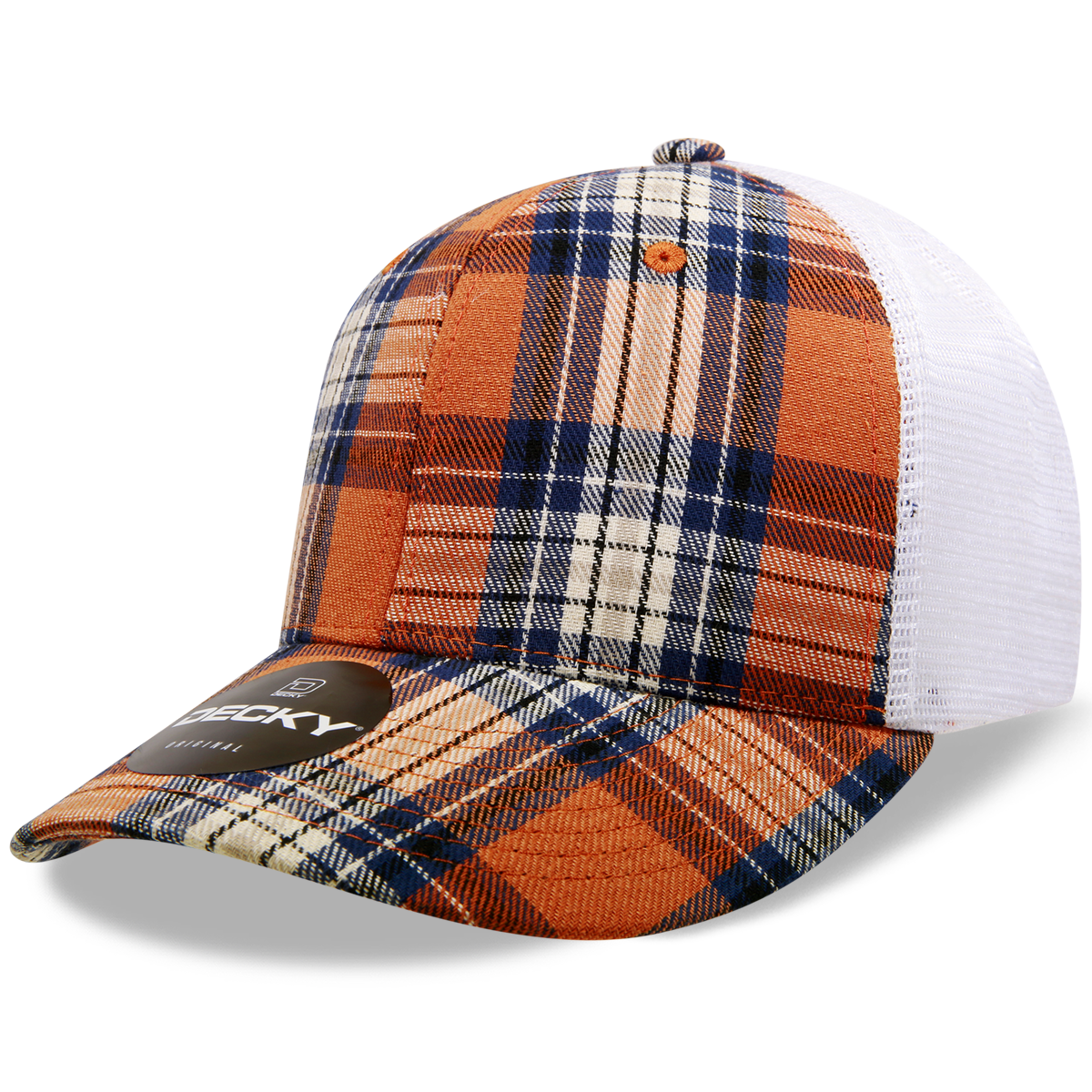 6 Panel Mid Profile Structured Plaid Trucker