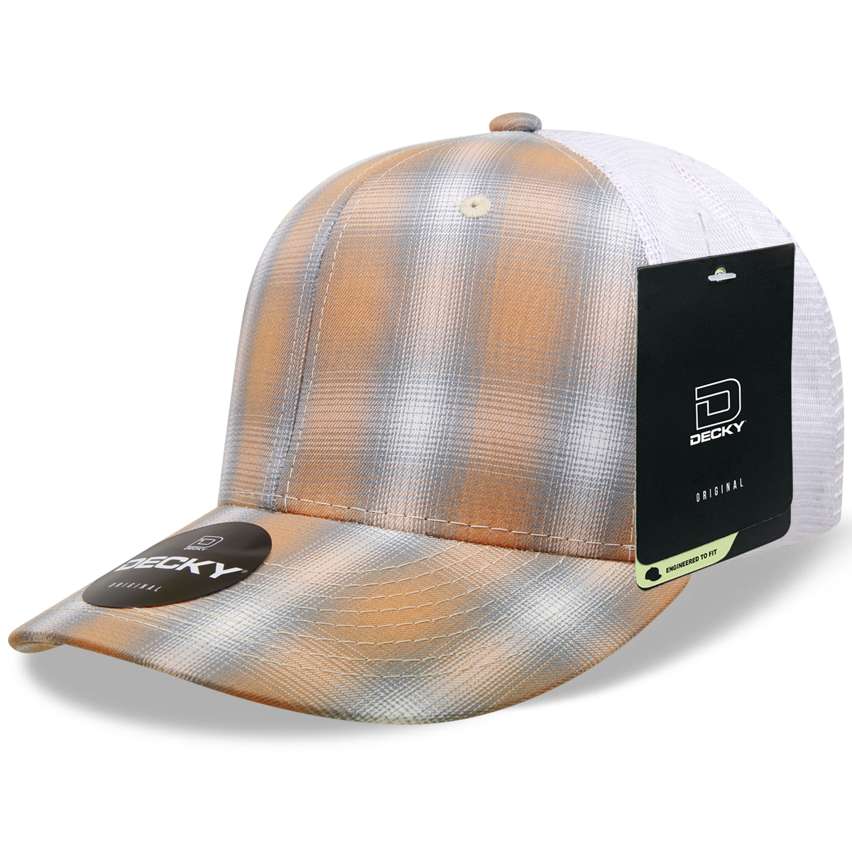 6 Panel Mid Profile Structured Plaid Trucker