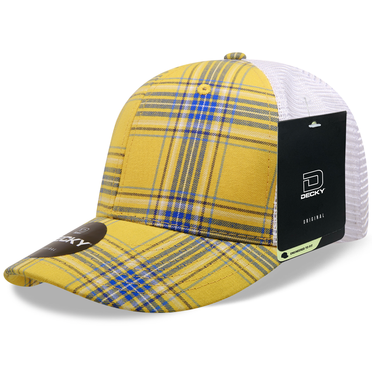 6 Panel Mid Profile Structured Plaid Trucker