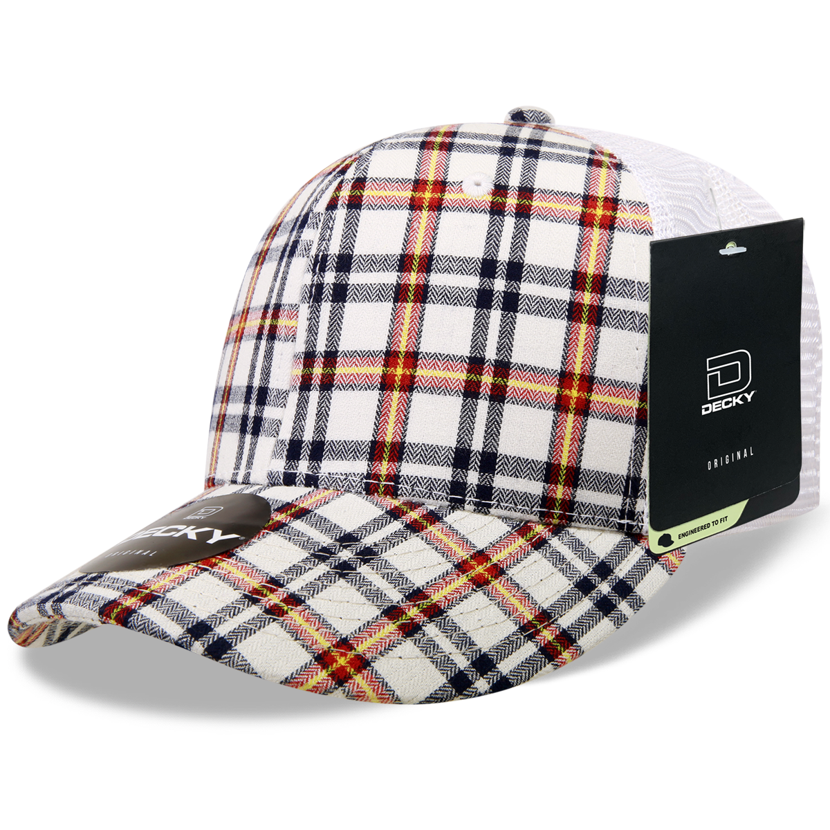 6 Panel Mid Profile Structured Plaid Trucker
