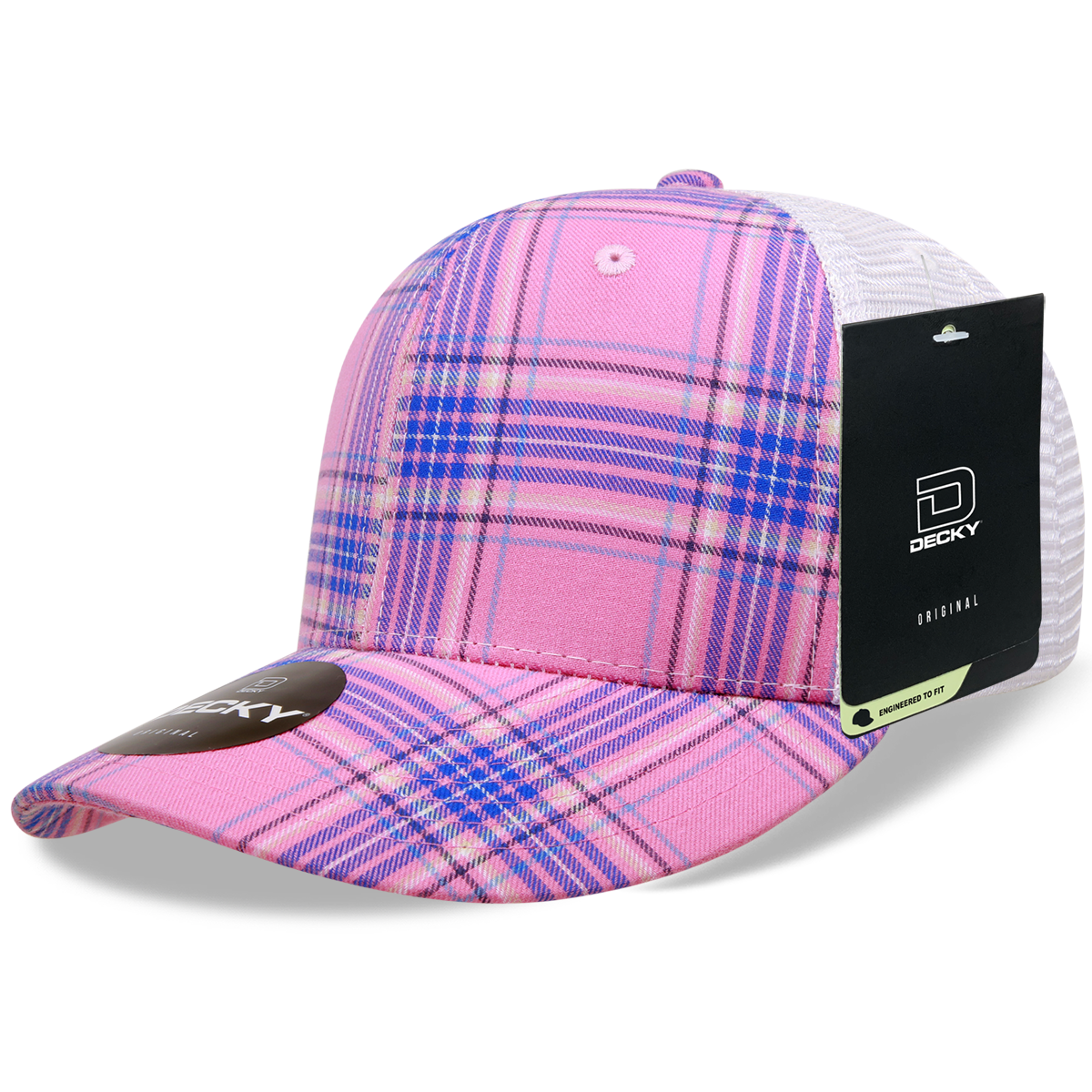 6 Panel Mid Profile Structured Plaid Trucker