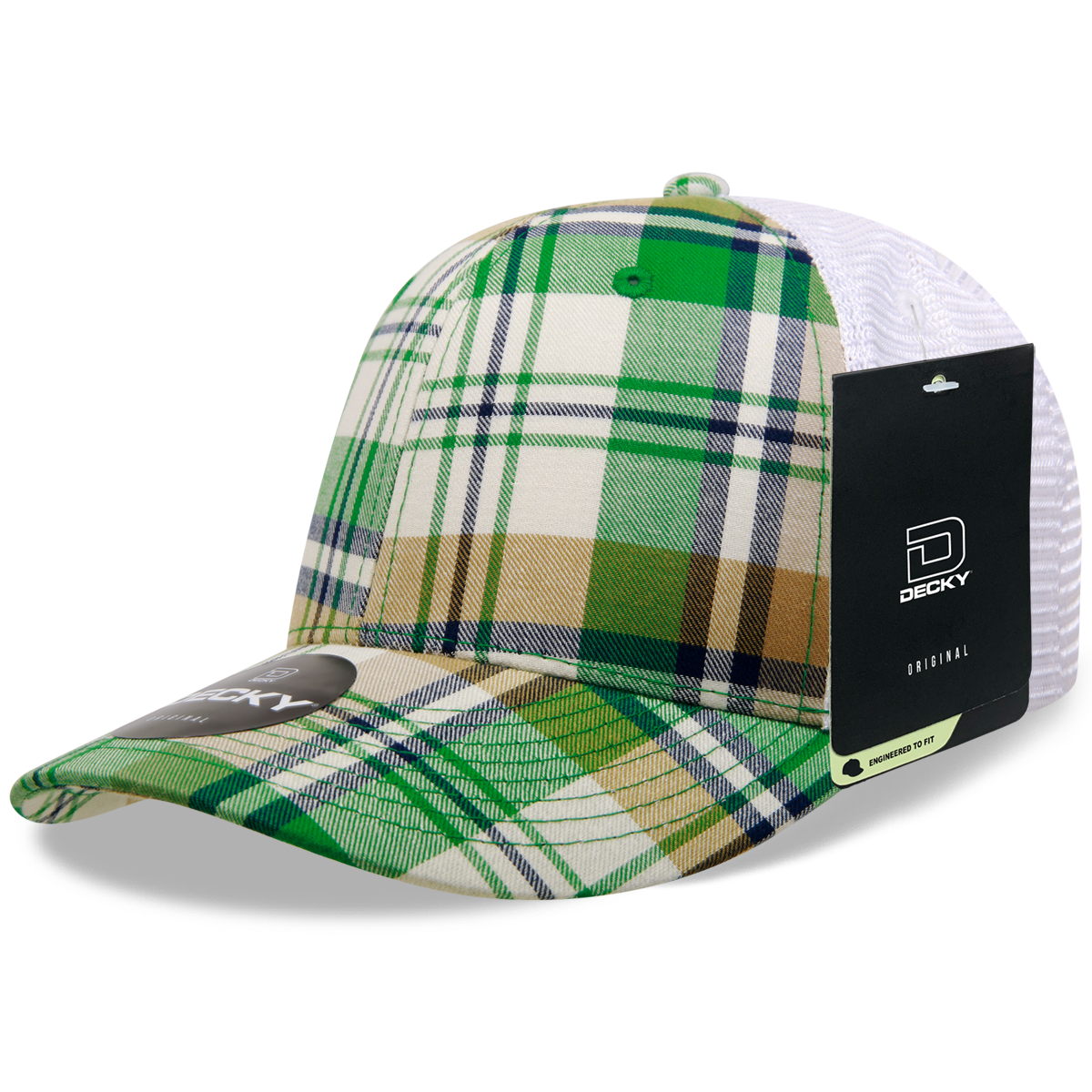 6 Panel Mid Profile Structured Plaid Trucker