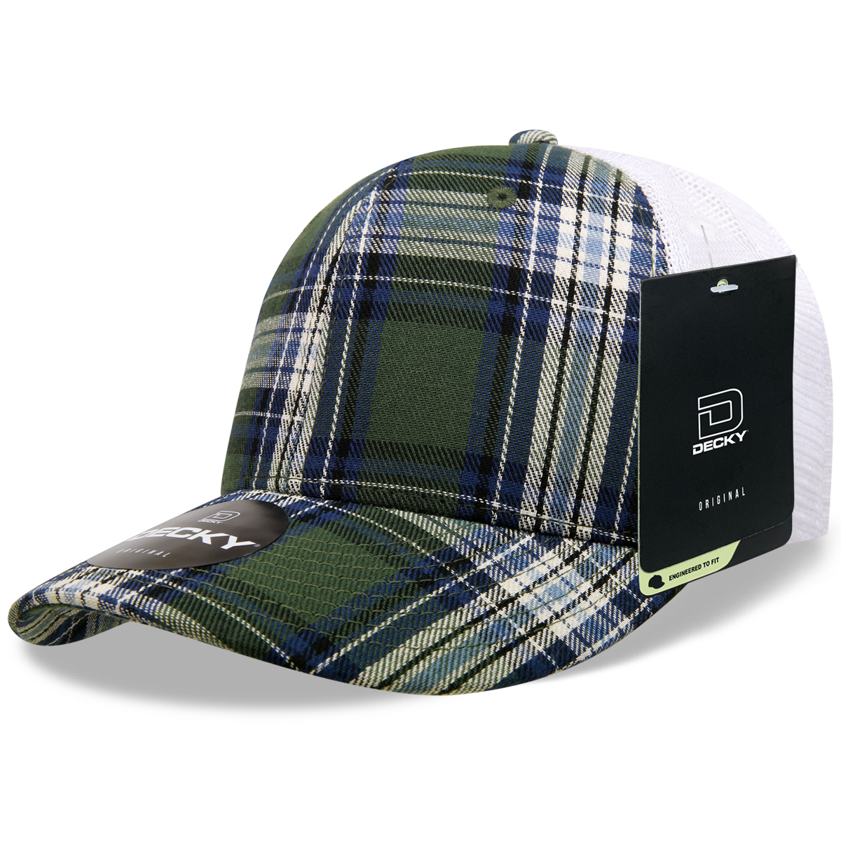 6 Panel Mid Profile Structured Plaid Trucker