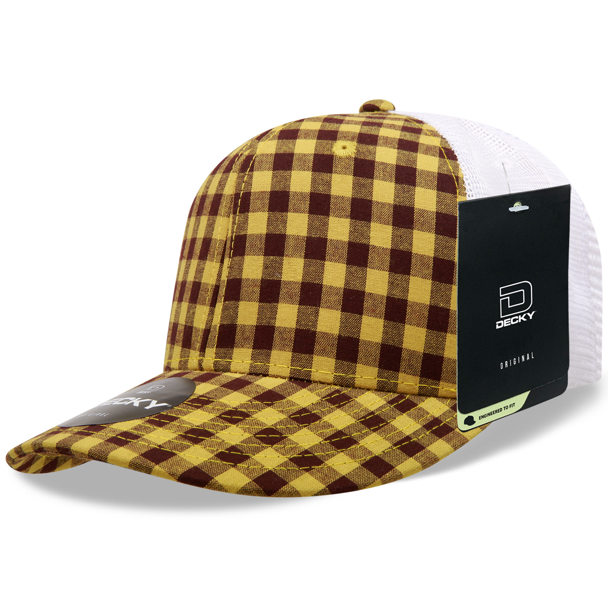 6 Panel Mid Profile Structured Plaid Trucker