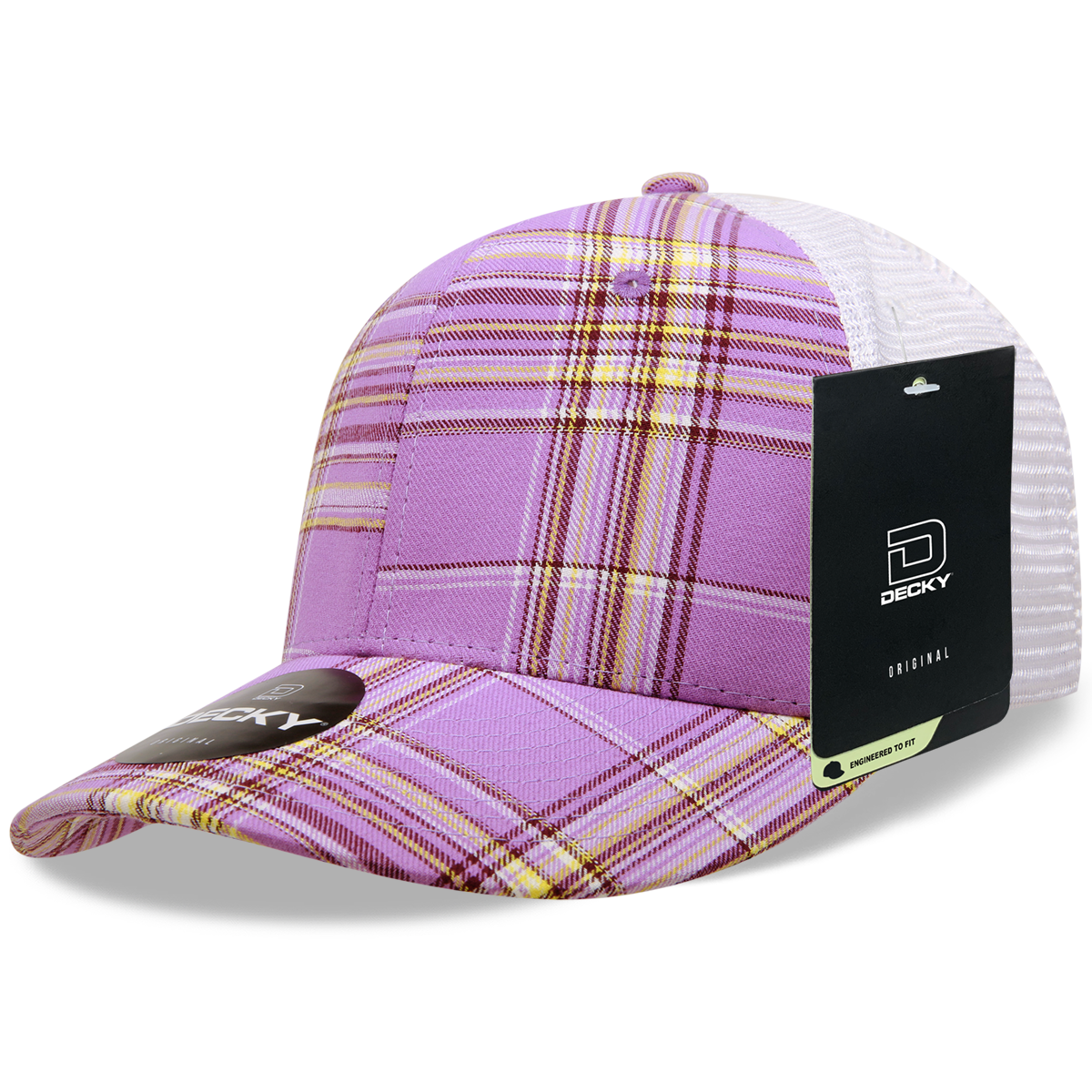 6 Panel Mid Profile Structured Plaid Trucker