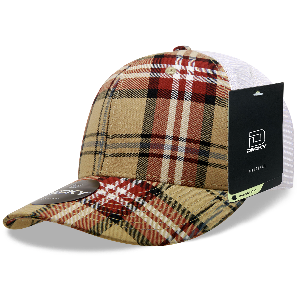 6 Panel Mid Profile Structured Plaid Trucker