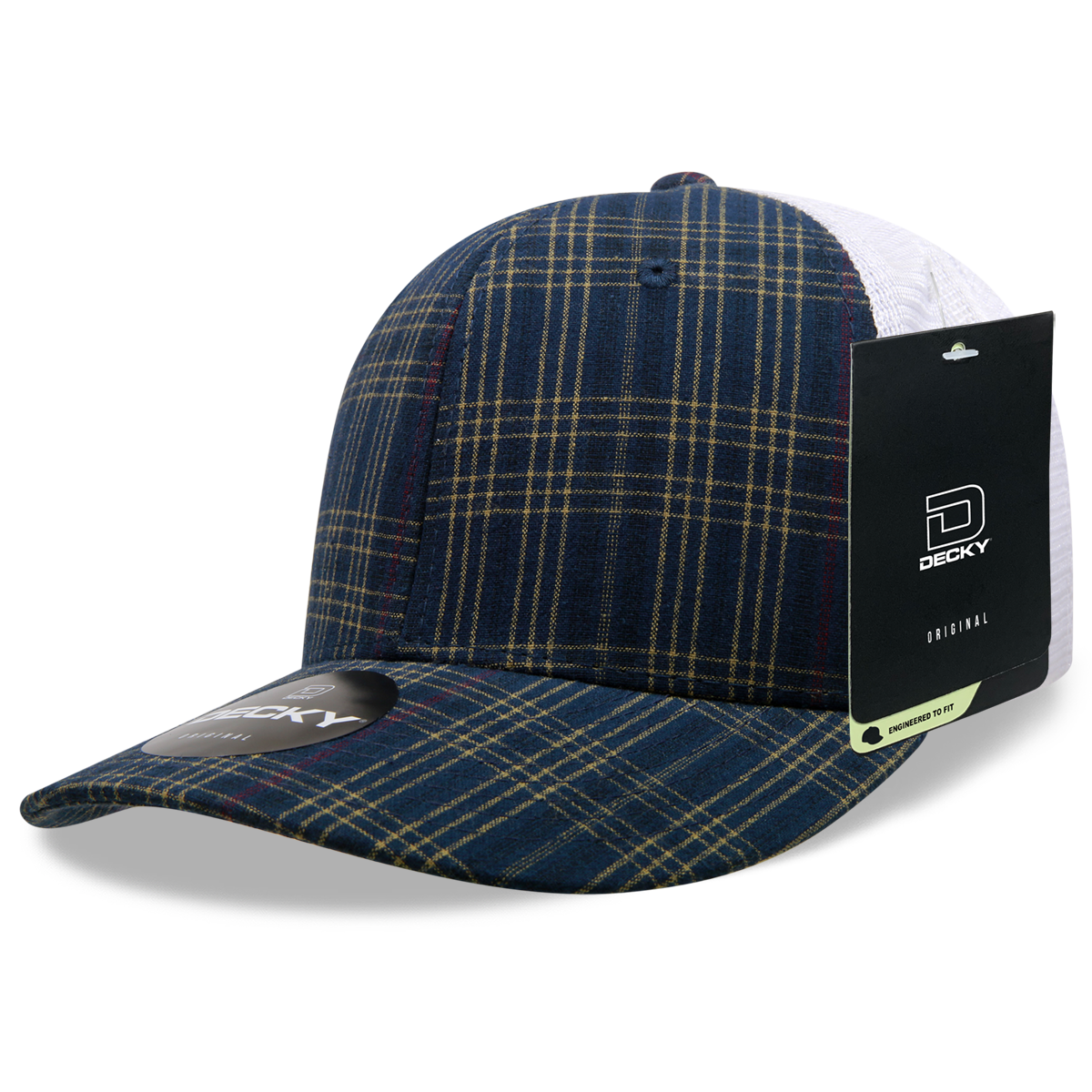 6 Panel Mid Profile Structured Plaid Trucker