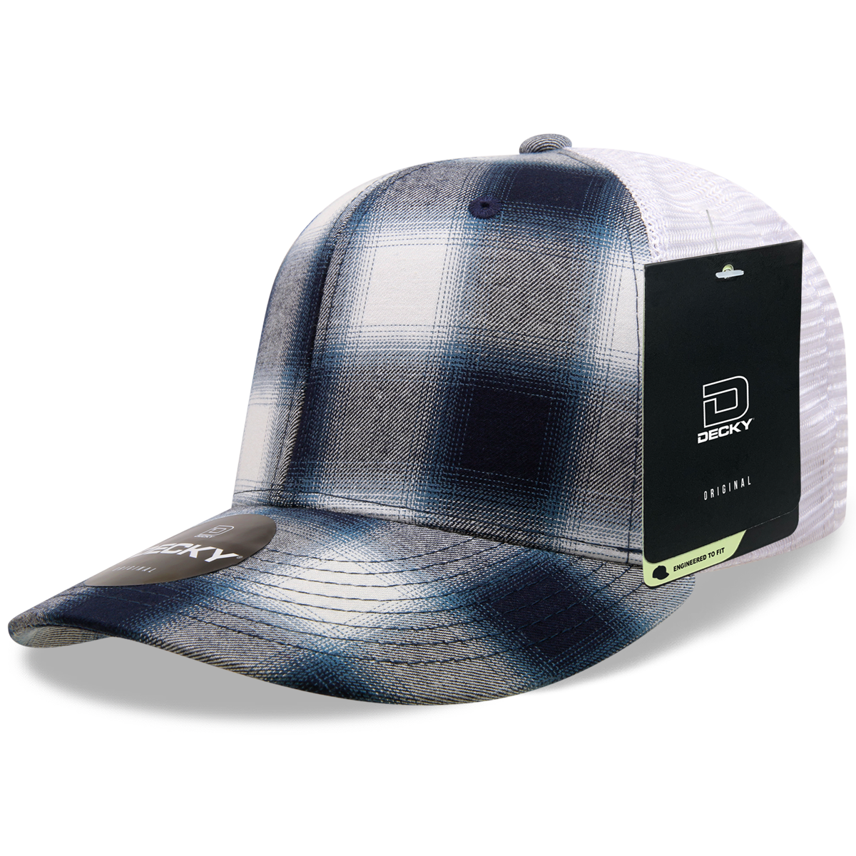 6 Panel Mid Profile Structured Plaid Trucker