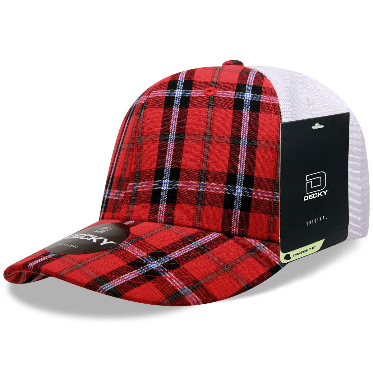 6 Panel Mid Profile Structured Plaid Trucker