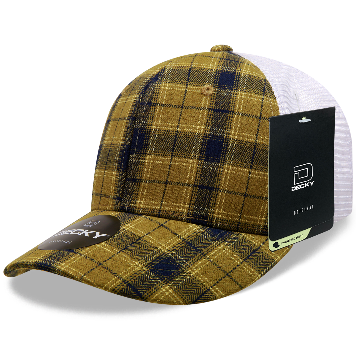 6 Panel Mid Profile Structured Plaid Trucker