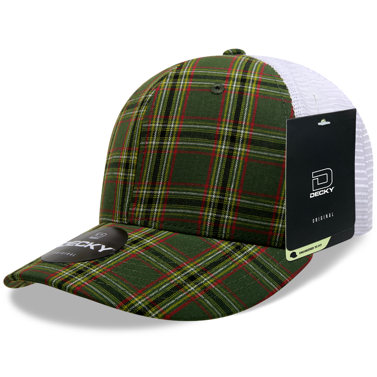 6 Panel Mid Profile Structured Plaid Trucker