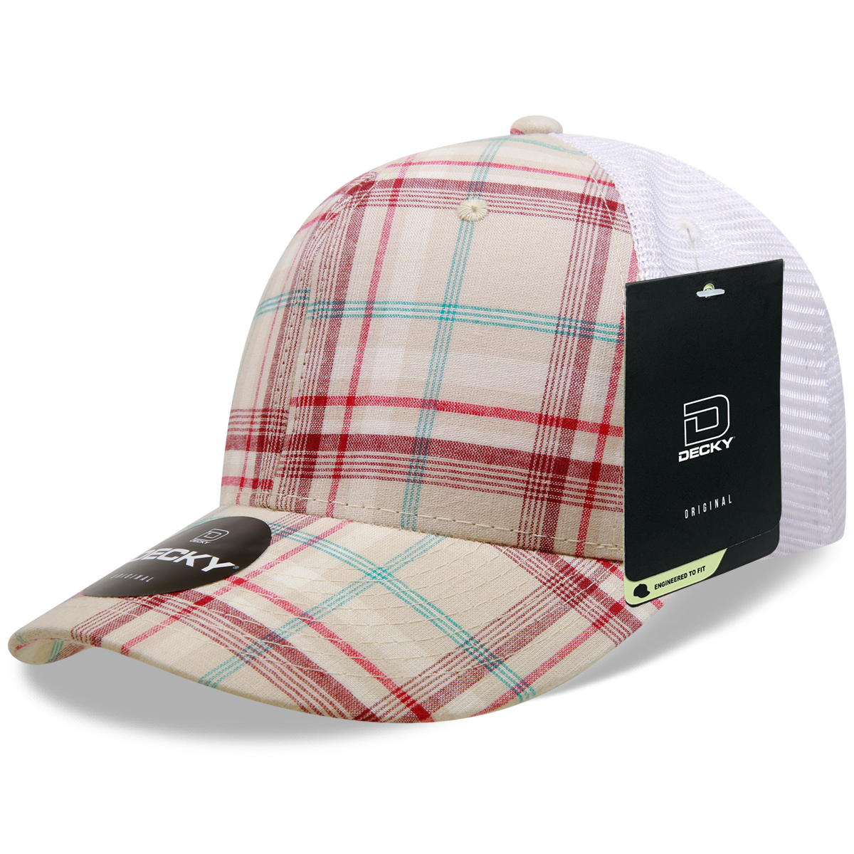 6 Panel Mid Profile Structured Plaid Trucker