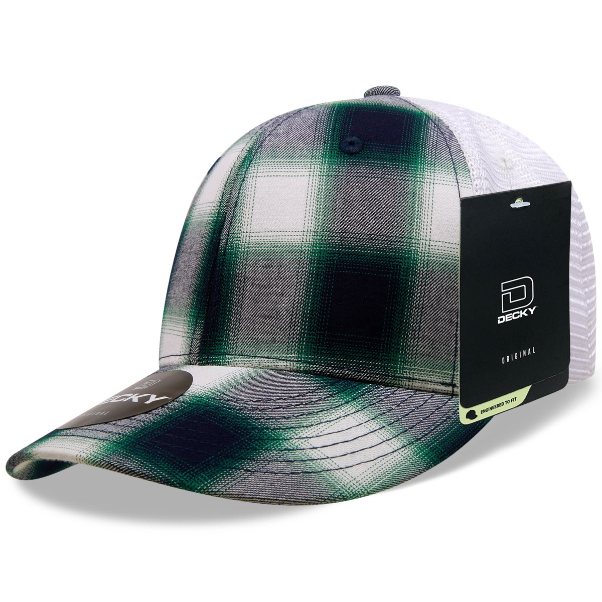 6 Panel Mid Profile Structured Plaid Trucker