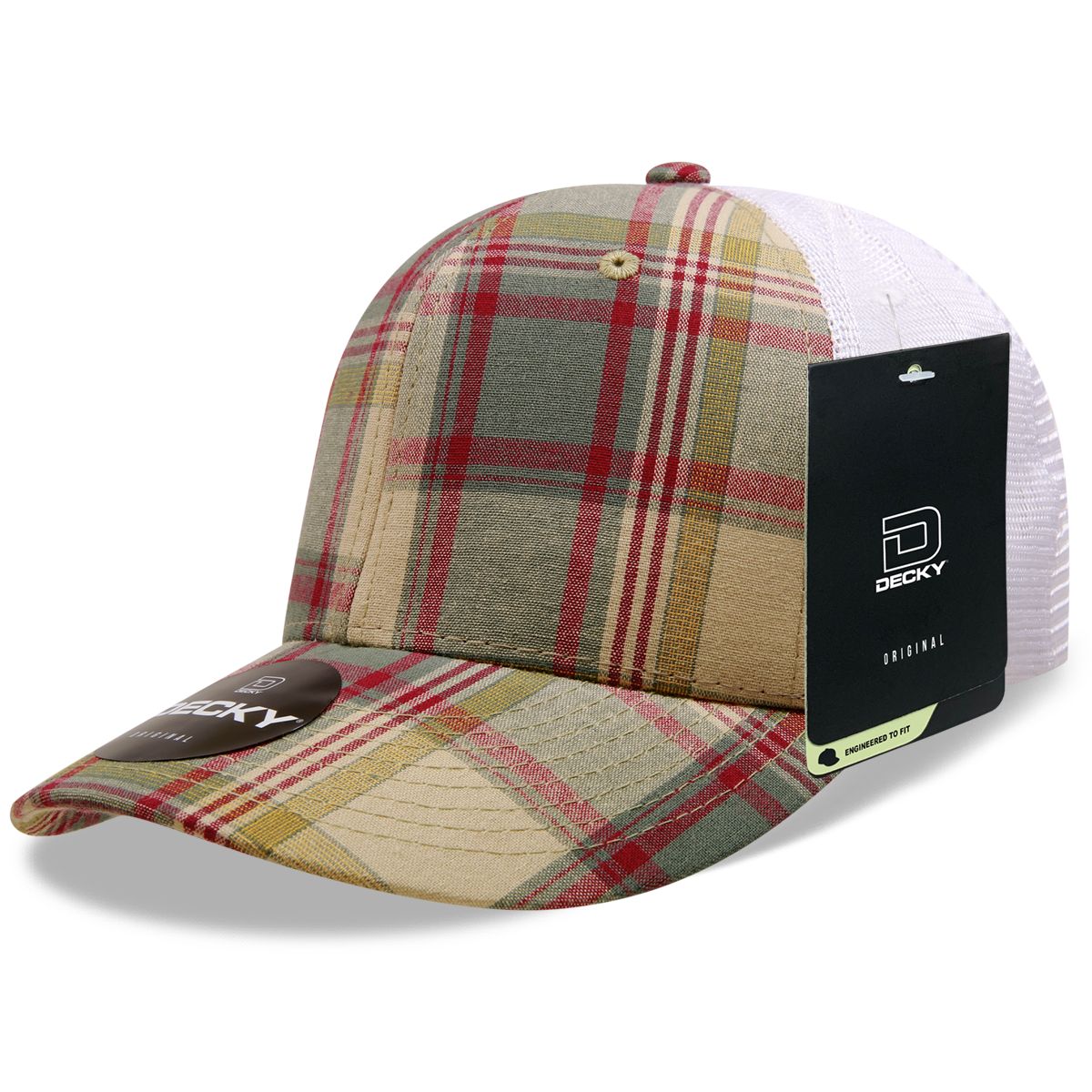 6 Panel Mid Profile Structured Plaid Trucker