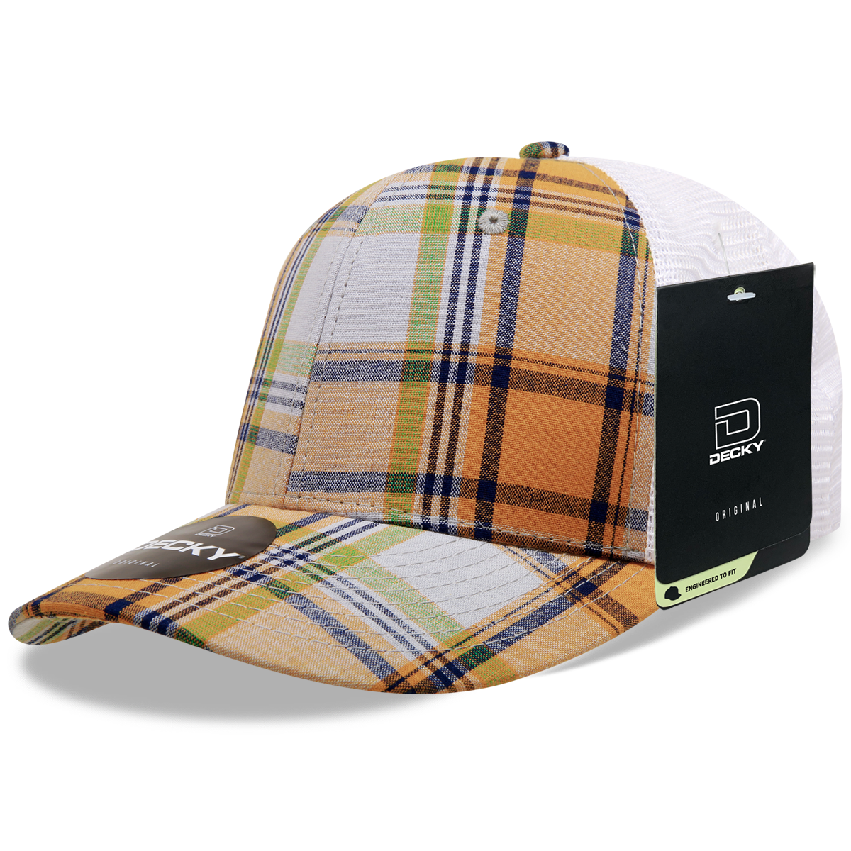 6 Panel Mid Profile Structured Plaid Trucker