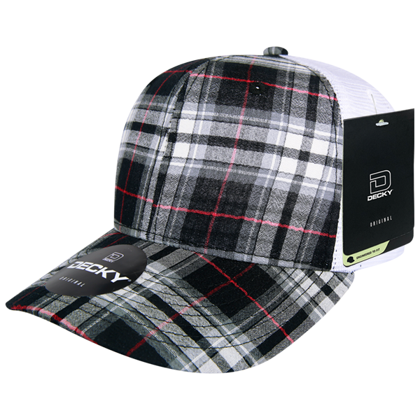 6 Panel Mid Profile Structured Plaid Trucker