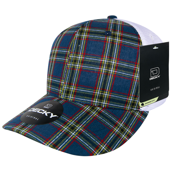 6 Panel Mid Profile Structured Plaid Trucker