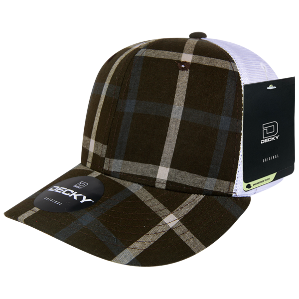 6 Panel Mid Profile Structured Plaid Trucker