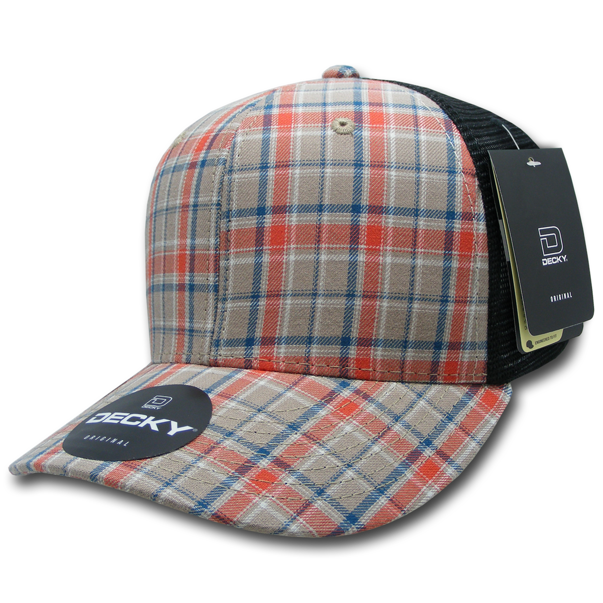 6 Panel Mid Profile Structured Plaid Trucker