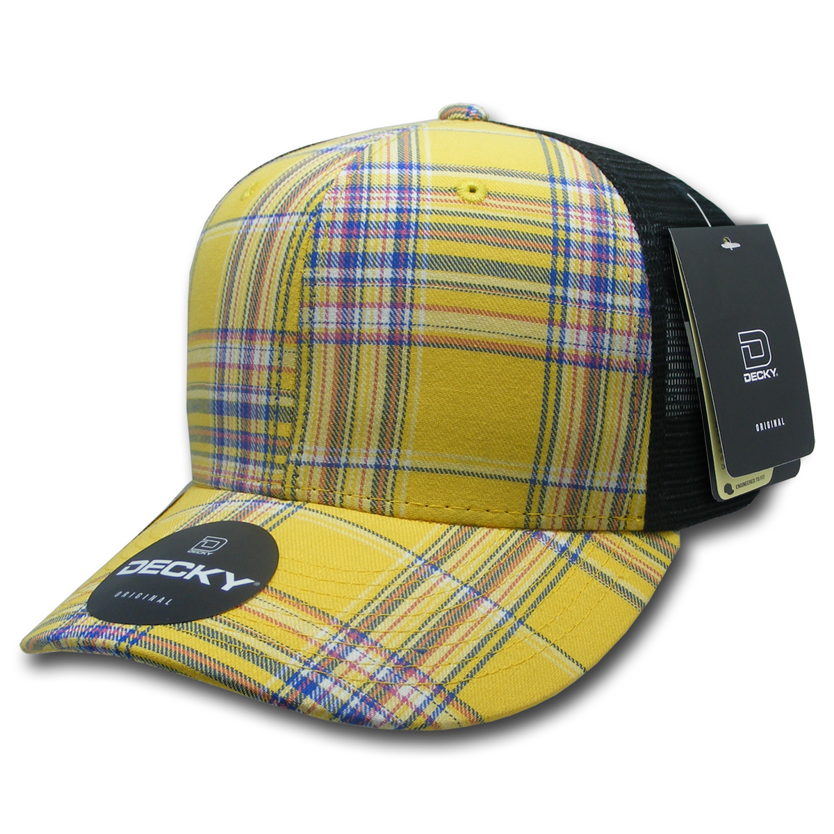 6 Panel Mid Profile Structured Plaid Trucker