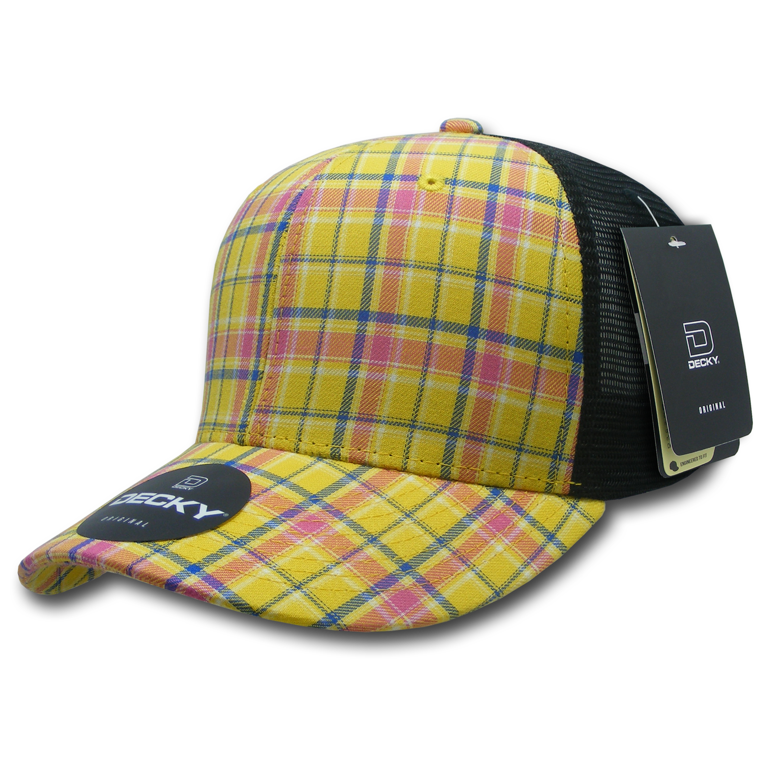 6 Panel Mid Profile Structured Plaid Trucker