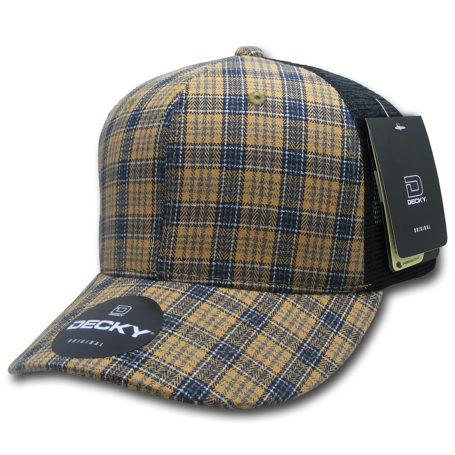 6 Panel Mid Profile Structured Plaid Trucker